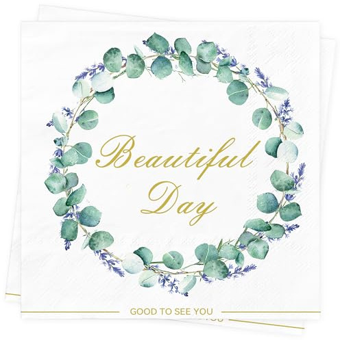 SUPJADE Servietten Geburtstag Hochzeit Taufe - 80Stück 3 Lagig Servietten Eukalyptus Grün Schön Dass Du Da Bist Servietten Geburtstag Taufe Tischdeko Hochzeit Papierservietten Servietten mit Spruch