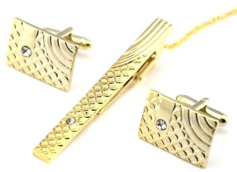 SUNMME Krawattenklammer-Manschettenknopfset mit Diamantenbesatz. Krawattenklammer mit Manschettenknopfmuster für Herren (D Hellgrau)