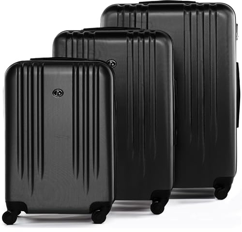 FERGÉ Kofferset 3 teilig Hartschale Marseille Reisekoffer Trolley-Set (Handgepäck, L, XL) 3er Set Hartschalenkoffer Roll-Koffer 4 Rollen 100% ABS schwarz