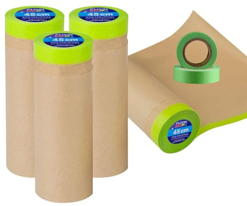 Wonninek 45cm Pre-Taped Masking Paper for Painting 60M Tape and Drape Painters Paper, Paint Adhesive Protective Paper Roll for Covering Skirting, Frames, Cars and Auto Body (4Rolls)