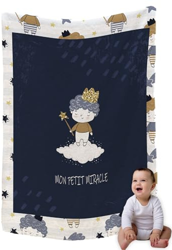 Zinello Design – Couverture Bébé en Microfibre Polaire Extra Doux 120x75cm avec Message d’Amour – Plaid de Naissance pour Bebe Fille ou Garcon avec Coffret Cadeau (Mon Petit Miracle - Garçon)