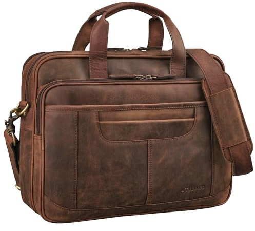 STILORD Quest Aktentasche Herren Leder Laptoptasche 15,6 Zoll Umhängetasche Vintage Dokumententasche Groß Arbeitstasche Damen für Business Uni Farbe:Zamora - braun