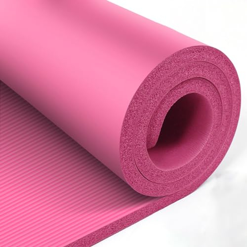 Extra breite und verdickte Yogamatte, rutschfeste Fitness-Trainingsmatte mit Riemen und Aufbewahrungstasche, Fitnessmatte for Pilates und Bodenübungen (Color : Pink)