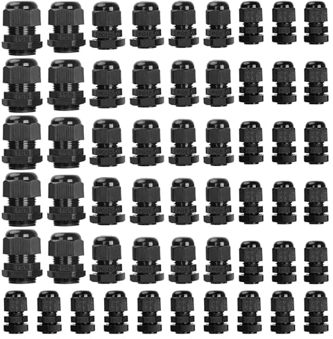 FOGAWA 55 Stück Kabelverschraubung Set IP68 Kabeldurchführung Wasserdicht Verstellbare Nylon Kabelverschraubungen PG7/PG9/PG11/PG13.5/PG16/PG19 für Outdoor Garten Abzweigkasten Verteilerkasten Schwarz