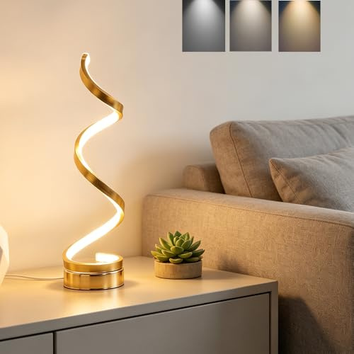 Chao Zan LED Tischlampe 12W （Variable Farbtemperatur） Spiral Tischleuchte Augenschutz Schreibtischlampe mit Lampenschirm Nachttischlampe Geeignet für Büro, Kinder Schlafzimmer, Wohnzimmer (Gold)