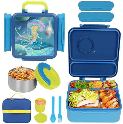 UHAPEER Boîtes Bento Enfant, 1313ML Lunch Box avec bol thermique, Boite Repas Box avec couverts, boîte à casse-croûte, boîte à sauce et sac et 2 Compartiments, pour la maternelle, l'école