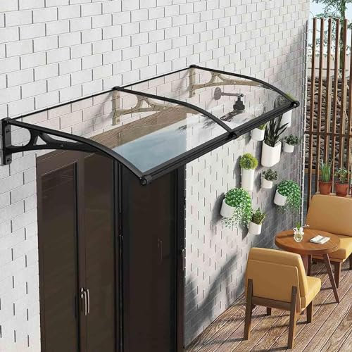 Auvent de porte d'entrée en aluminium - Panneau solide en polycarbonate - Auvent de porte acoustique - Housse de pluie (120 x 70 cm, transparent)