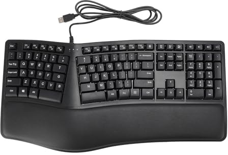 ciciglow Ergonomische Kabelgebundene Tastatur, 110 Tasten, Geteilte USB 2.0-Tastatur mit Handballenauflage, Kabelgebundene PC-Tastatur für 98 95 NT ME 2000 XP 7.0 8.0