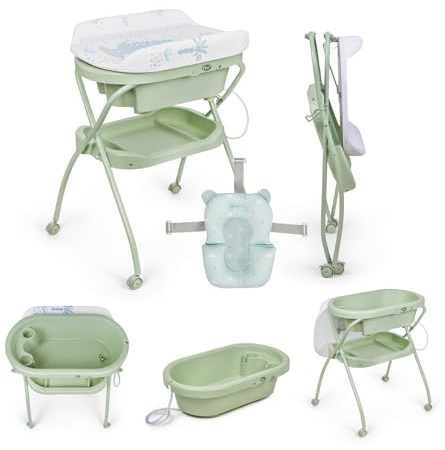 Ms Bubble + Reducer - Ergonomiskt babybadkar med ben och skötbord, vadderad vattentät med kompakt stängning, organisatör, 4 hjul med bromsar.