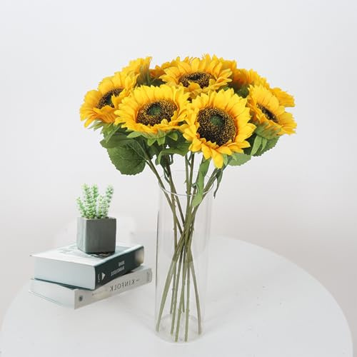 RXKFIGX Tournesol Artificiel 8 Bouquets Tournesols Fleurs Soie Tournesols Décoratifs Faux avec Tige Unique Soie Faux Tournesol Décor Fausses Fleurs pour Maison Mariage Party Décoration Extérieur