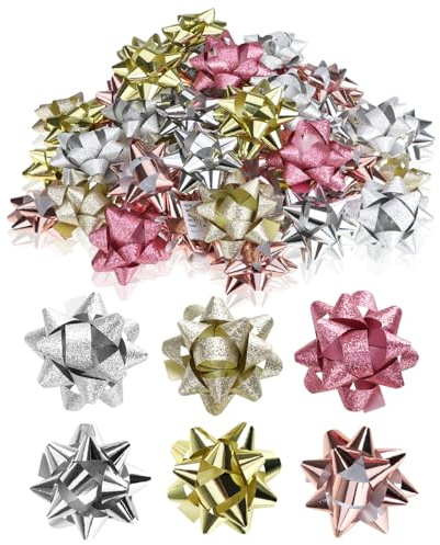 Wilhelm Sell® 60x Noeuds Cadeaux Autocollants - 5 x 2 cm Noeuds colorés pour Cadeaux - Noeuds décoratifs prêts à l'emploi pour Noël, Anniversaires et Mariages