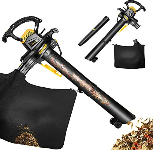 Sopladores Soplador De Hojas Eléctrico, Soplador/Aspirador/Triturador De Jardín De 3800 W, Con Ruedas Guía + Bolsa Recolectora De 40 L, Relación De Trituración 16:1 Ajuste De 6 Velocidades, Herramien