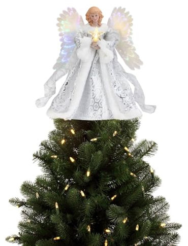 25Cm Weihnachtsengel Baumspitze, Weihnachtsengel Weihnachtsbaumspitze, Christbaumspitze Engel Leuchtet Auf Baumspitze Engel, Engel Stoff Weihnachtsbaum Spitze für Zuhause-Party-Dekorationen