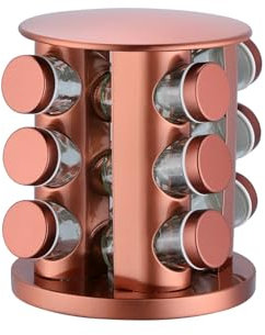 Dan Dan 12-burk, roterande kryddhylla, kryddtorn för bänkskiva: Rostfritt stål + blyfritt glas för ett snyggt, effektivt och återanvändbart kök! (Roséguld)