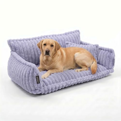 noviclass® Haustiersofa Chaffar Hundebett | Katzensofa Hundesofa | Orthopädische Matratze | Moderner Stil | Cord-Design Größen (Flieder, XXL (140cm))