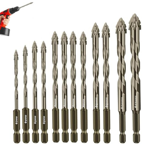 Set di 12 punte per trapano eccentrico, con 4 tagli, ceramica, vetro, marmo e acciaio inossidabile, trapano a mano e a terra