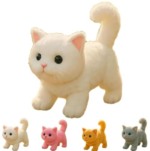 My Realistic Cat - Interactive Robotic Pet Cat with Moving Head and Tail, Realistic Meowing Animatronic Plush Toy for Therapy Decoration and Prank Gifts white