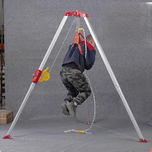 Confined Space Tripod Kit, 1200/1800/2600 lbs Winch Rescue Tripod, Traditional Confined Space Tripod with Fall Arrester and Safe Belt, for Lifting Items and Emergency Rescue(Load 1200lbs 20m)