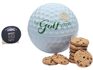The Golf Legend Biscuit Tin Novelty Collectible Golfer Ball |180g of Chocolate Chip Shortbread in a Reusable Tin. Perfect For Father's Days, Gift For Golf Lovers, Parties & Christmas Stocking Filler