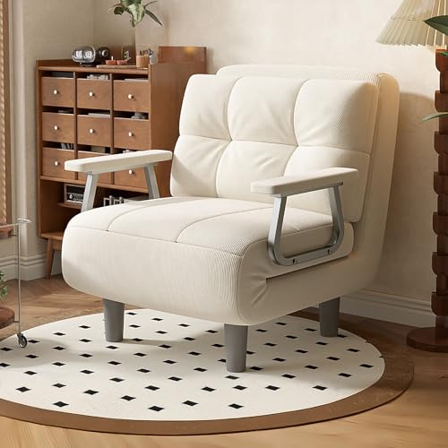 Fabulcozy Sessel ausklappbares Schlafsofa 1-Sitzer – Hoher Komfort, zerlegbar mit Kissen, Armlehnen aus Metall und Füßen (Gebrochenes Weiß)