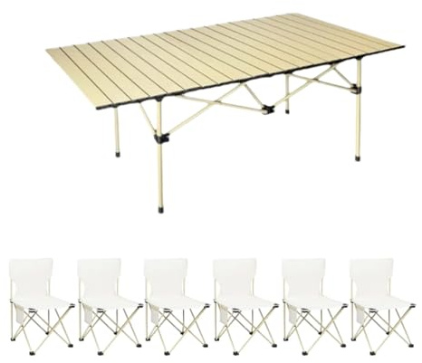Tragbarer Campingtisch und Stuhl-Set – Mehrzweck-Picknicktisch aus Karbonstahl für Camping, Heckklappe und Hinterhof