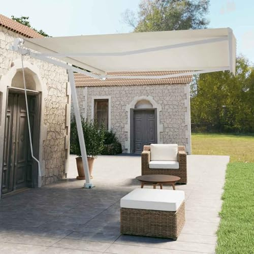HOMELEN Standmarkise Einziehbar Handbetrieben 400x350 cm Cremeweiß, Markise Balkon Ohne Bohren, mit Handkurbel Alu-Markise UV-Beständig Höhenverstellbar & Wasserabweisend | Sonnenschutz Für Laden