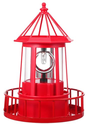 DEARMAMY Faro Rotante Solare in Ferro LED da Esterno, Decorazione Luminosa per Giardino, Patio e Prato, Luce Solare da Giardino a Forma di Faro Illuminazione Notturna