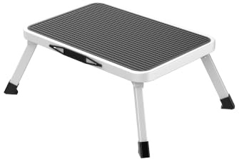 Amig Tabouret Pliable 1 Échelon Blanc 46x32x17 cm – Marche Pied | Marchepied d'appoint en acier avec surface antidérapante et design compact.
