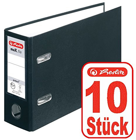 Herlitz Ordner Kunststoff A5 quer 75mm (10 Stück | A5 quer, schwarz)
