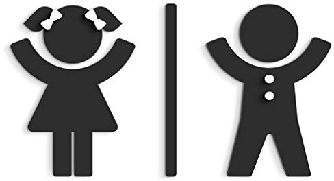 SIGNS - Geprägt Toilette Design türschild SA114 (Kinder) wc schilder selbstklebend - Moderne damen wc aufkleber bad schild für türen - Mann und Frau Toilettenschild, für Restroom (Schwarz)