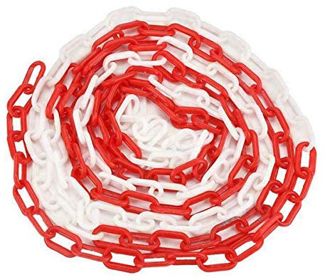 1 x Kunststoffkette, 8 mm x 10 m, Warnkette für Autobahn, Parkplätze, gefährliche Bereiche – rot & weiß.