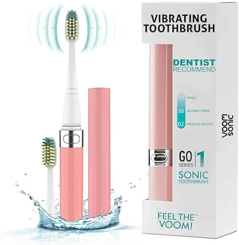 Voom Sonic Go 1 Series Battery-Operated Electric Toothbrush, Dentist Recommended, Portable Oral Care, 2 Minute Timer, Light Weight Design, Soft Dupont Nylon Bristles, Pink