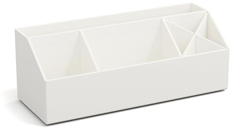 Bigso Box of Sweden Caja dividida en 4 compartimentos – Bandeja clasificadora para notas, clips, bolis, etc. – Organizador de escritorio de tablero de fibras y papel con aspecto de lino – blanco