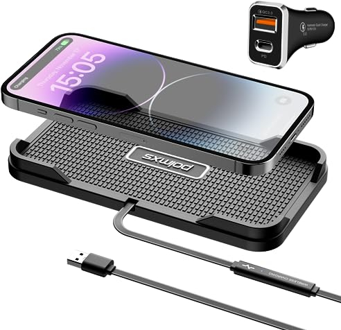 Wireless Car Charger, Polmxs 15W Fast Car Wireless Charger Pad Non slip Phone Charging Mat with 40W PD & QC3.0 Car Charger For iPhone 16/15/14/13/12 Pro,Samsung S24/23/22/10+/S10