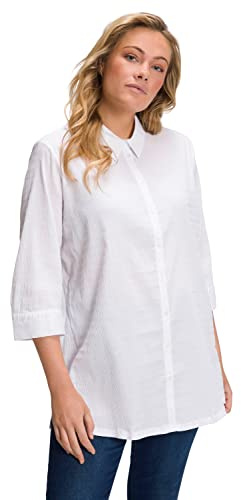 Ulla Popken Damen große Größen Übergrößen Plus Size Bluse, Bubble-Qualität, Hemdkragen, 3/4-Arm schneeweiß 54+ 797446200-54+
