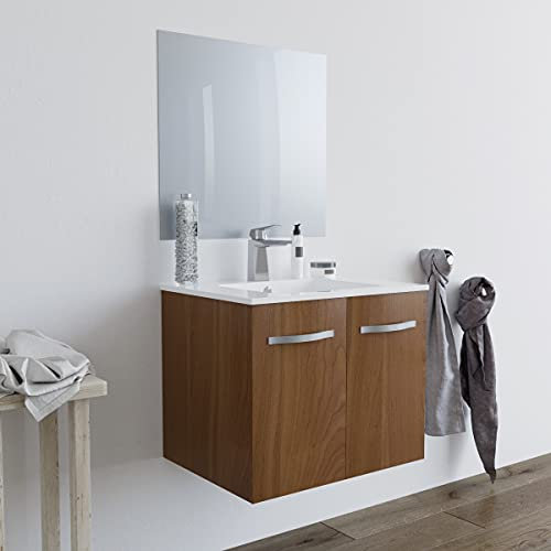 MarinelliGroup Mobile bagno SOSPESO 60 cm con lavabo in ceramica con 2 ante ROVERE SCURO BUMA 8160