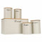 JJA Kitchen Storage Canister Set of 5 Pcs, Tea, Coffee, Sugar, Bread and Biscuit, Tin Jar with Bamboo Lid, Kitchenware for Avid Tea & Coffee Drinkers (White)