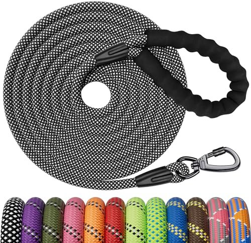 Kdsvakd Training Lead for Dogs, 1.5M 1.8M 3M 5M 6M 10M 15M 20M 30M Long Rope Dog Leash with Carabiner Clip and Soft Padded Handle, Reflective Recall Durable Leash for Puppy, Small, Medium, Large Dog