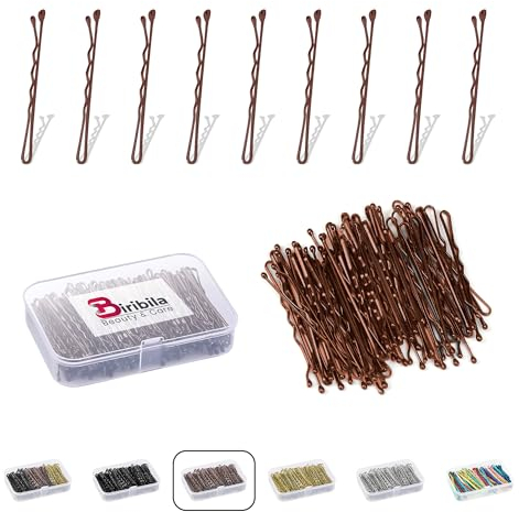 Biribila Bobby Pins 5 cm-150 Stk Haarnadeln klein - Haarklemmen Damen mit abgerundeten Kanten in einer Aufbewahrungsbox – Hochsteckfrisuren Zubehör Haarnadel, Perfekt zum Stylen haarnadeln groß-Braun