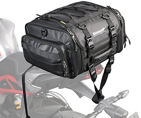 Rhinowalk Motorcycle Tail Bag Expandable 19-26L Motor Travel Luggage Motorbike Rear Rack Trunk Storage Bag with Waterproof Rain Cover Motorcycle Accessories,Black