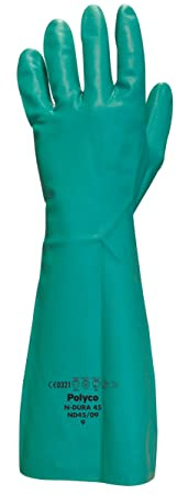 Polyco ND45/09 N-Dura 45 Nitrile Coated Green Chemcial Resistant Glove Size 9