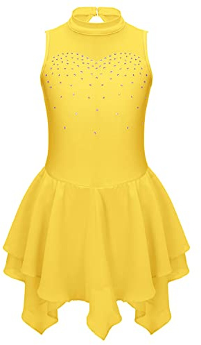 Oyolan Vestito Pattinaggio Artistico Ragazza Bambino Leotard Ginnastica Body Danza Strass Senza Maniche Costume Spettacolo 5-14 Anni