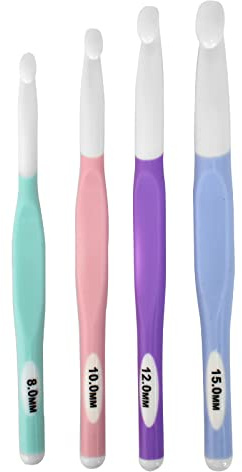 Juego de Ganchos de Ganchillo, Agujas de Crochet Ergonómicas 4 Piezas, 8 mm, 10 mm, 12 mm, 15 mm, Agujas para Ganchillo, Tejer, para Principiantes, Adultos, Niños