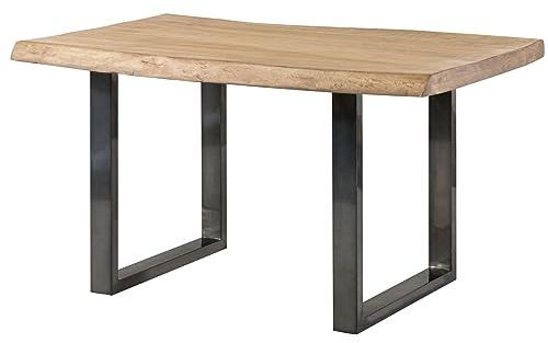 MASSIVMOEBEL24.DE | Freeform 5 - Baumtisch aus Mangoholz - beige lackiert | + U-Beine in anthrazit glänzend | 140x90x77 | Massivholztisch Baumkantentisch Esstisch
