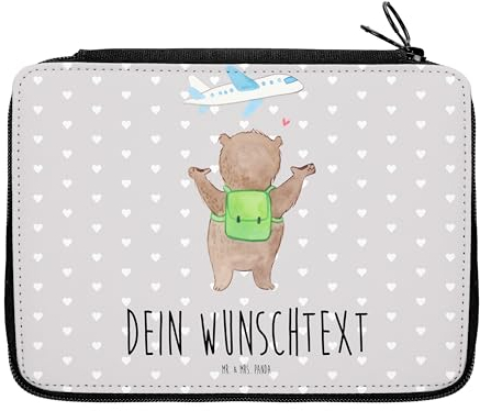Mr. & Mrs. Panda Personalisierte Federmappe Bär Flugzeug - Geschenke, PersonalisierteS Federmäppchen, Stiftetasche, Geschenk für Freundin, Hochzeitstag, Jahrestag, Stifterolle, mit Namen, Mitbringsel