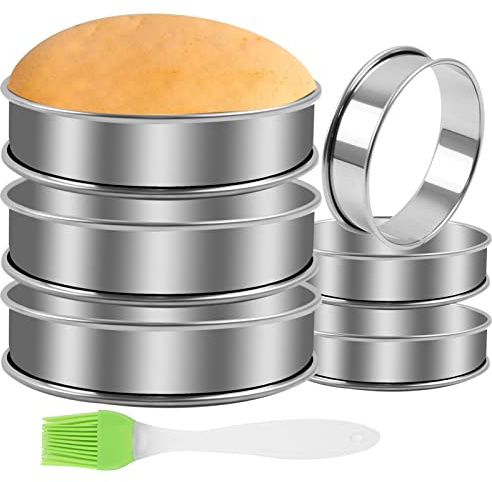 6 Pack Round Egg Rings Edelstahl, Pancake Form Ei Ring Spiegeleiform Rund Tarte Ring Crumpet Rings Speisering Stamper Kuchenform Eierring Omelettform mit Ölpinsel für Spiegelei, Pfannkuchen, Omeletts