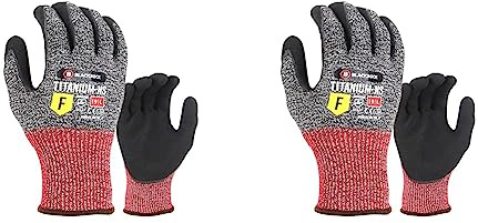 Blackrock Titanium-NS Maximum Cut Resistant Level F Heavy Duty Work Gloves, Nitrile Coating Dry Grip Men & Women's, Anti Cut Steel & Glass Fibre Safety Lining, Knife,Blade Protection,Grey, L,Pack of 2