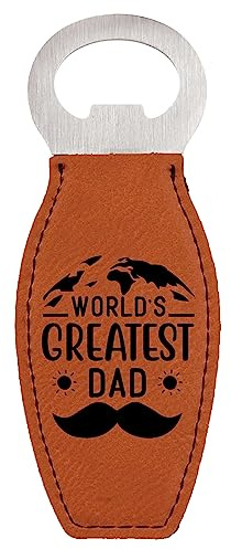 Enthoozies Décapsuleur magnétique gravé au laser en cuir brut World's Greatest Dad - 4,4 x 12,9 cm