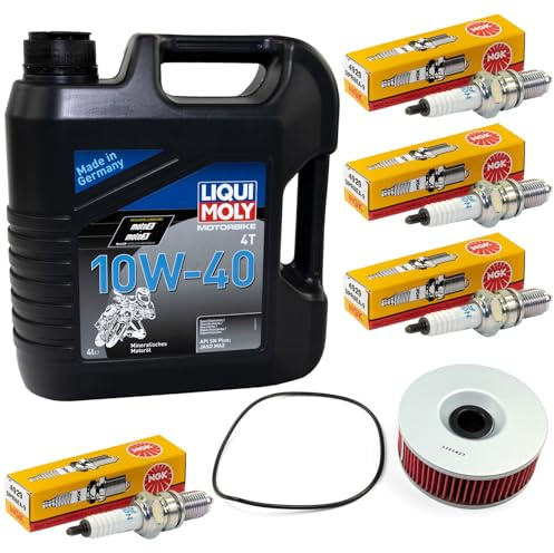 Wartungspaket Öl 4L + Ölfilter + Zündkerzen für Yamaha VMX-12 1200 Vmax Baujahr 1985-1995
