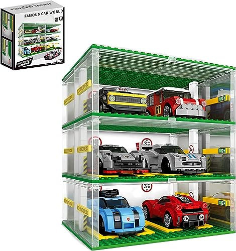 Super Maxi Garage Total avec Station Jouet de Construction-Service Complète DIY 3 Niveaux, Voiture de Course Technic Garage pour Speed Champion, Carport Compatible avec Les Voitures